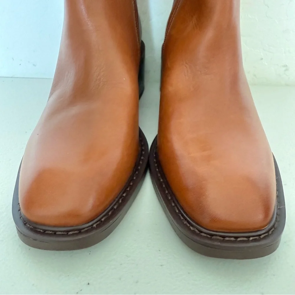 NEW Vince Camuto Gali Cognac Brown Leather Buckle Ankle Boots Size 8